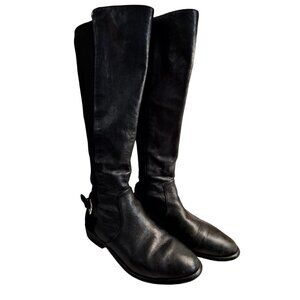 Coach Liza 50/50 Women's Black Tumbled Leather & Panel Tall Boots Size 6B